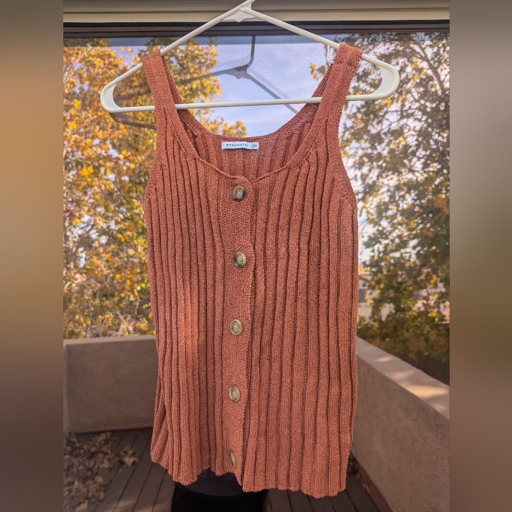 Staccato Terracotta Ribbed Button-Down Top